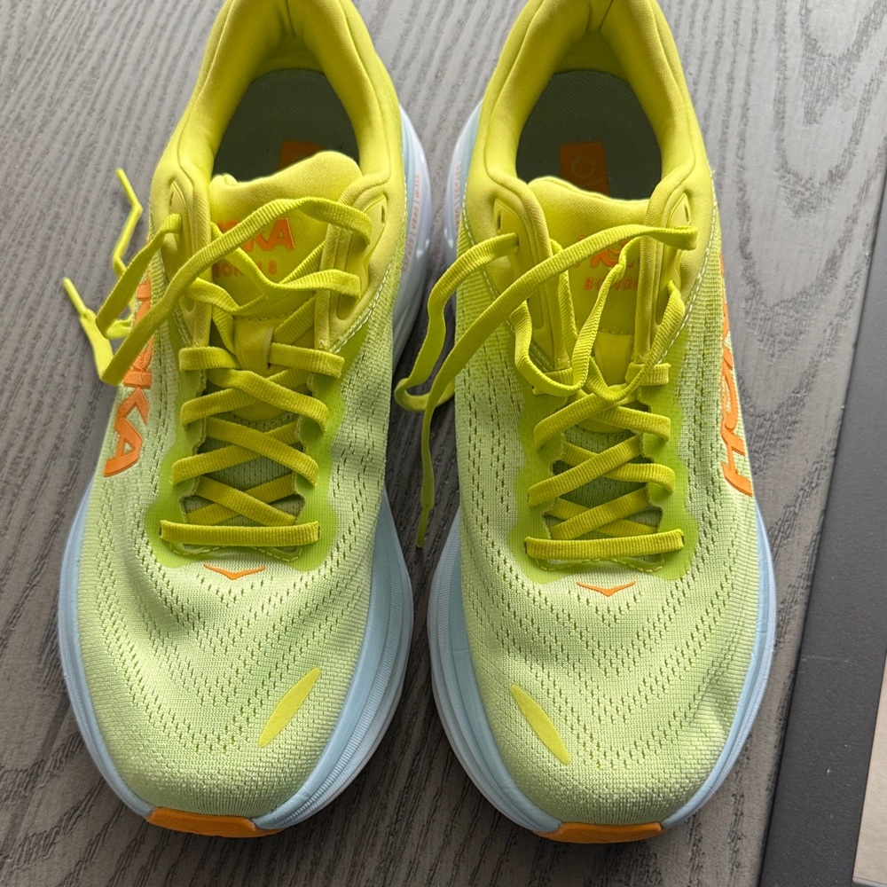 Hoka Neon Yellow and Orange Athletic Shoes